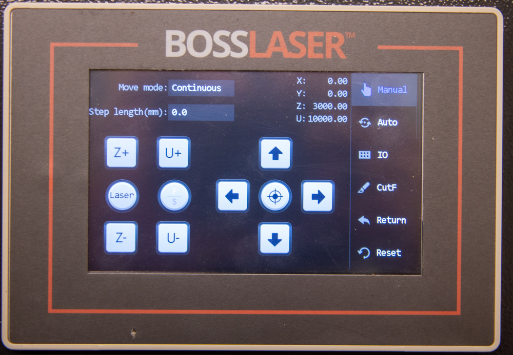 Control panel Z+ and Z- buttons highlighted